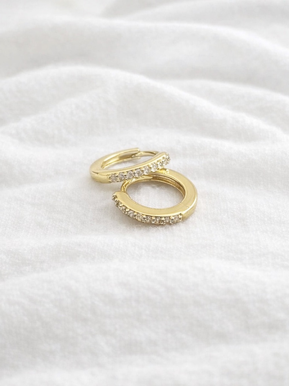 14k Gold plated cubic zirconia Huggies hoop earrings - Picture 3 of 5